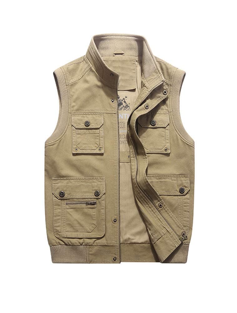 PASOK Men's Active Cargo Vest Casual Outdoor Multi-Pockets Fishing Safari Travel Waistcoat Jacket