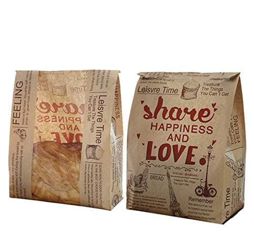 Pack of 30 Paper Bread Loaf Bag Kraft Food Packaging Storage Bakery Bag with Front Window, Label Seal sticker included (Style-8)
