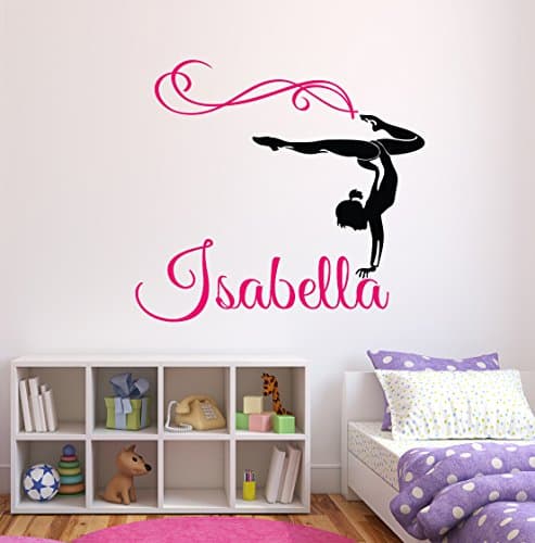 Custom Gymnastics Name Wall Decals - Girls Kids Room Decor - Nursery Wall Decals - Wall Decor for Teen Girls (32Wx28H)