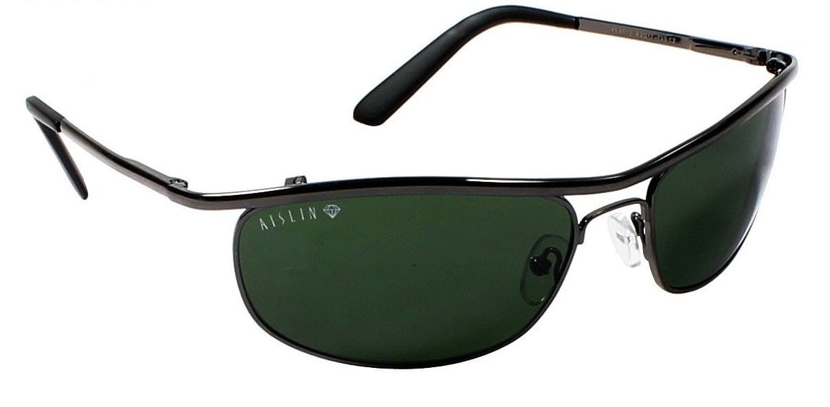 AISLIN® Toughened Glass Oval/Wrap-Around Sunglasses For Men - (Dark Green G-15 Lens | Gun Metal Frame | Large Size | RB8012)