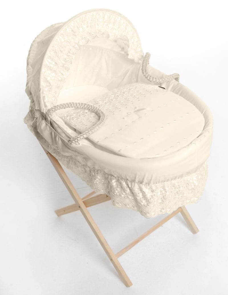 Broderie Anglaise Designer Spare Replacement Moses Basket Dressing Cover Bedding Set & Adjustable Hood, Padded Liner, Body Surround Basket Cover Only (Cream)