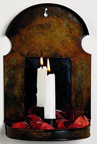 Market Street Antique Primitive Vintage Rust Brown Taper Candle Holder Wall Sconce with Mirror