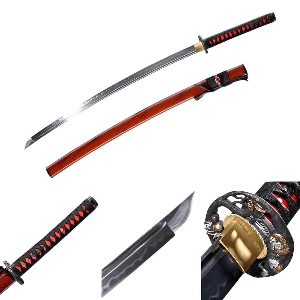 Samurai Katana Japanese Full Tang Carbon Steel Sword 1060 T10 Battle Ready Cold Real Handmade Damascus Heat Tempered Sharp Knife