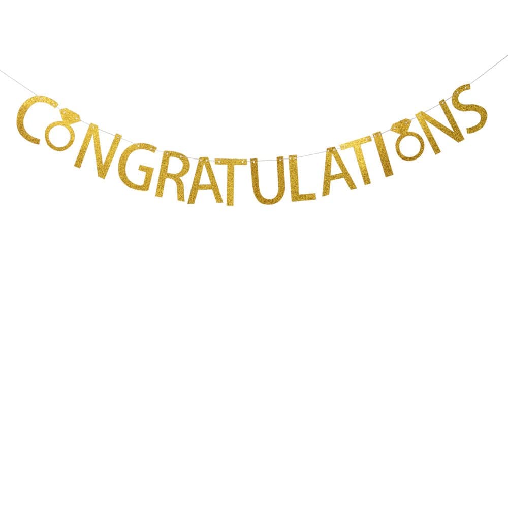 Congratulations Banner Gold Glitter Banner graduation ,engagement party ,accomplishment ,gift ,baby shower , party decoration santonila banner