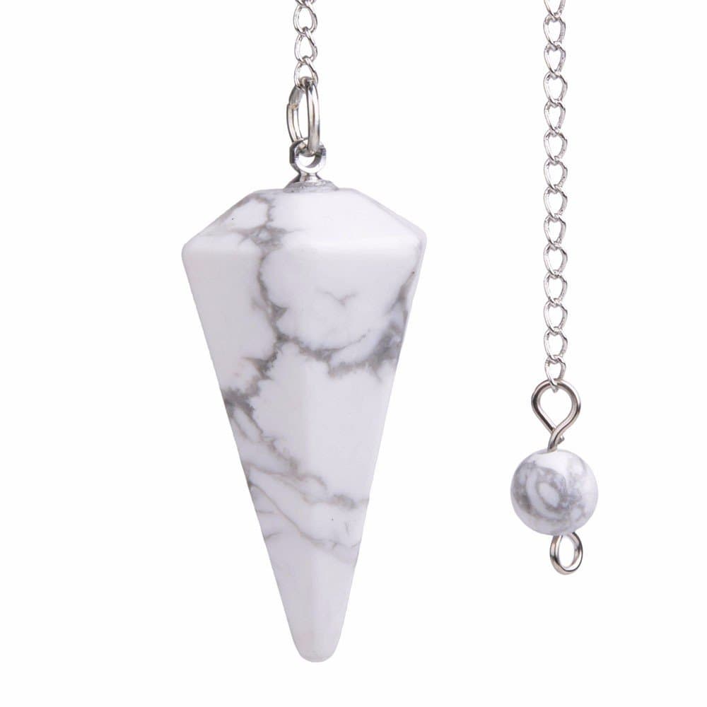 Justinstones Natural White Howlite Gemstone Rock Crystal Hexagonal Pointed Reiki Chakra Pendant Pendulum