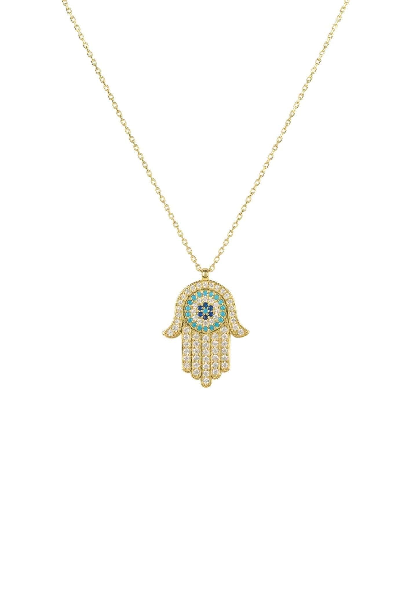 LATELITAWomen's Hamsa Hand Evil Eye Pendant Necklace in 22ct Gold - Adjustable Length 40-43cm