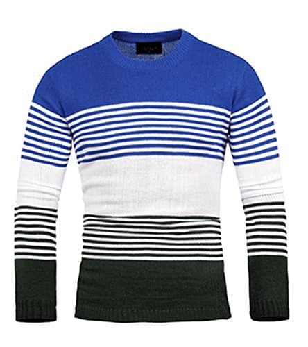 Men's Premium Two tone Striped Crewneck Sweater Jumper Knit Pullover