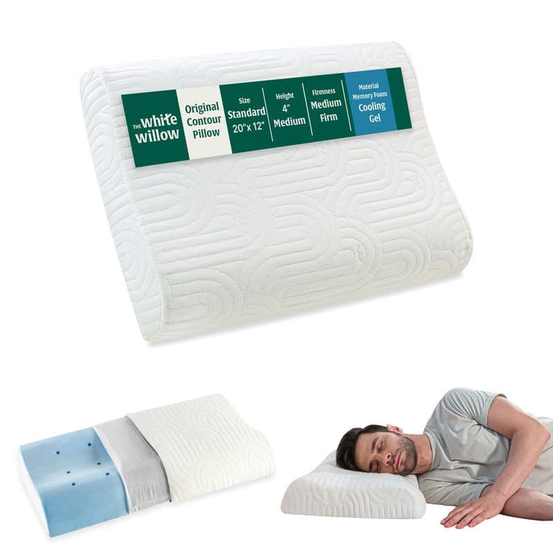 The White Willow Orthopedic Cervical Cooling Gel Memory Foam Pillow For Neck, Shoulder & Spondylitis Pain Relief Contour Bed Pillow For Sleeping With Pillow Cover(18.5"L x 10.5"W x 2.9"H)Multi X-Small