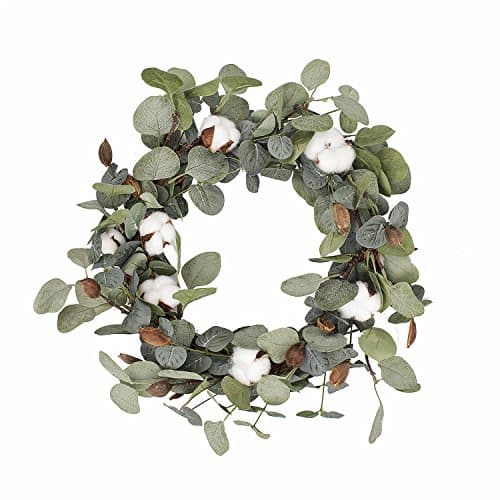 FAVOWREATH 2018 Vitality Series FAVO-W48 Handmade 15 inch Green Leaf,Cotton Grapevine Wreath for Summer/Fall Festival Celebration Front Door/Wall/Fireplace Laurel/Eucalyptus Hanger Home Relaxed Decor