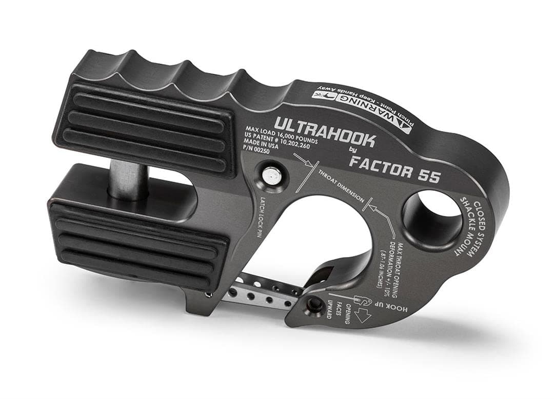 00250-06 Ultrahook Winch Hook Closed System Shackle Max Load 16,000 lbs ULT Strength Shackle Pin Mount 48,000 lbs Offroad 4x4 Adventure – Gray