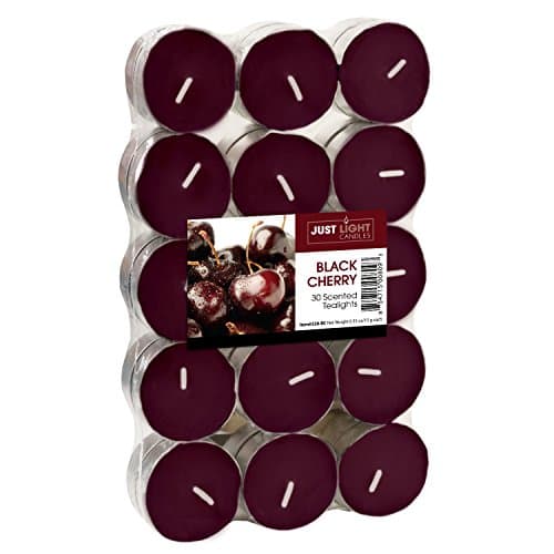 Just Light Candles Official Pack of 30 Cherry Scented Tea Lights Candles - Premium Quality Made in The USA - The Ideal Choice for Aromatherapy, Prayers, Weddings, Dinner Parties (Black Cherry)