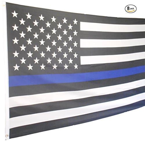 10X GOODS Police Flag Wholesale (8 Pack) 3x5 Feet Thing Blue Line Fullsize 100% Polyester With Brass Grommets Indoor/Outdoor Multipack 8 Quantity Honor Our Law Enforcement And Show You're Pride