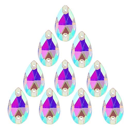 50Pcs Teardrop Sew on Rhinestones Crystal AB Glass Flatback Rhinestone for Crafts Clothing Wedding Dress Decoration,11X18mm AB White