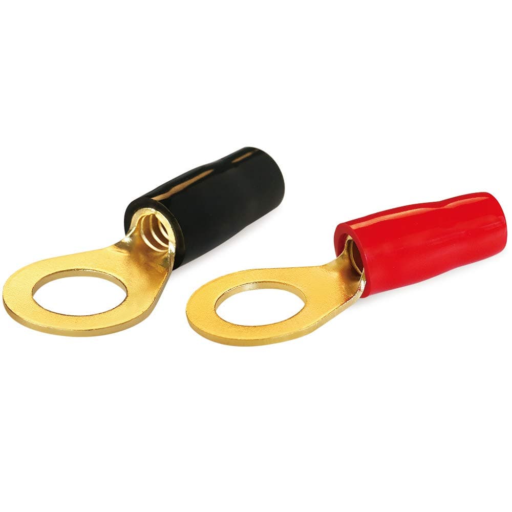AIRIC 8 AWG Ring Terminal 3/8 inch Gold Plated Crimp Ring Terminals with Soft Boots Gold Wire Connectors Kit 8-Pack