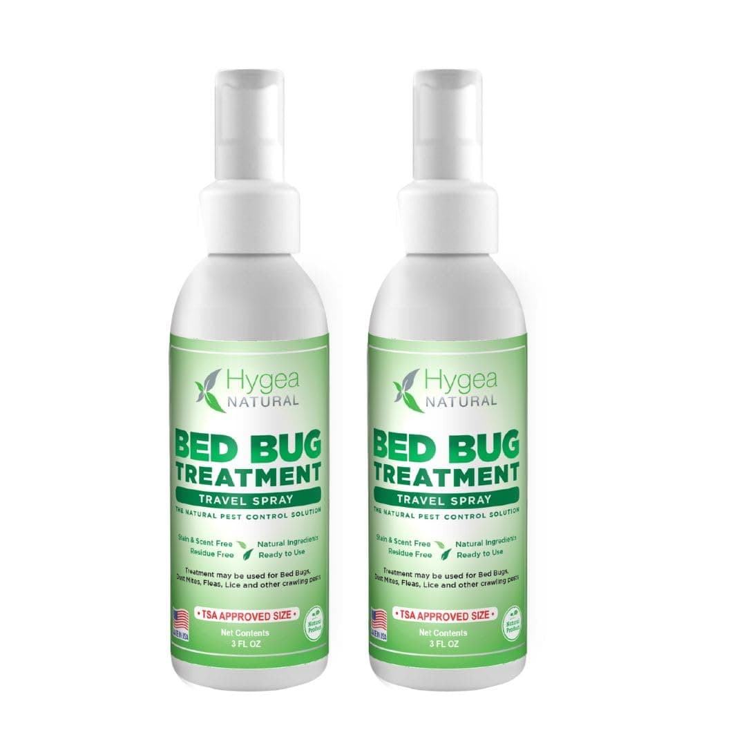 Hygea Natural Lice, Mite, and Bed Bug Natural Travel Spray- TSA Approved 3 oz Size Bottles, Child & Pet Friendly, Stain & Odor Free, for Hotels, Suitcase, Backpack, Shoes, Bed Bug Spray (2 Pack)