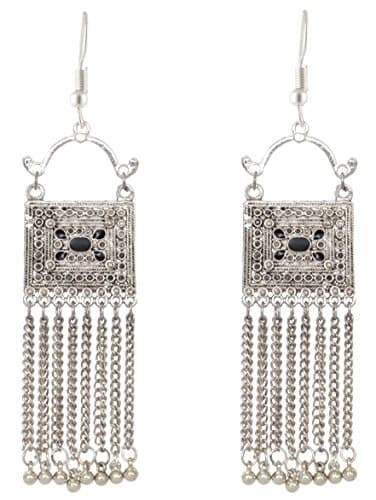 Oxidized Square Tassels Afghani Indian Earrings Jewelry For Girls and Women