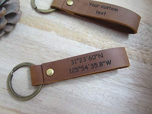 Engraved Leather Keychain,Custom engraved Key Chain,Personalized Keychain,Latitude Longitude keychain,Key Ring,leather keyfob,Leather Keyring, Wedding gift