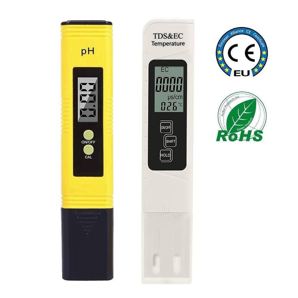 HOPLAZA Digital PH Meter, PH Meter 0.01 PH Water Quality Test with 0-14 PH Measurement Range, TDS PH EC Temperature 2 in 1 Set for Household Drinking Water, Pool, Hydroponics, Aquarium Water (Yellow)