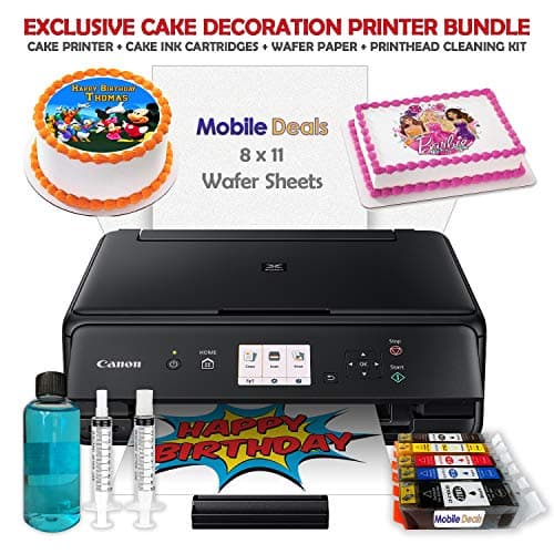 Mobile Deals Tasty Treats and Birthday Cake Topper Image Printer Bundle - Includes Canon Wireless Printer, Cake Ink Cartridges, Wafer Paper and Print-Head Cleaning Kit