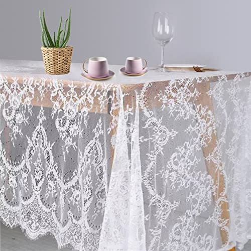 PardecorLace Tablecloth 60x120 Inch Rectangle lace Tablecloth 120 inches Long White lace Tablecloth for Wedding （10pc，B-White）