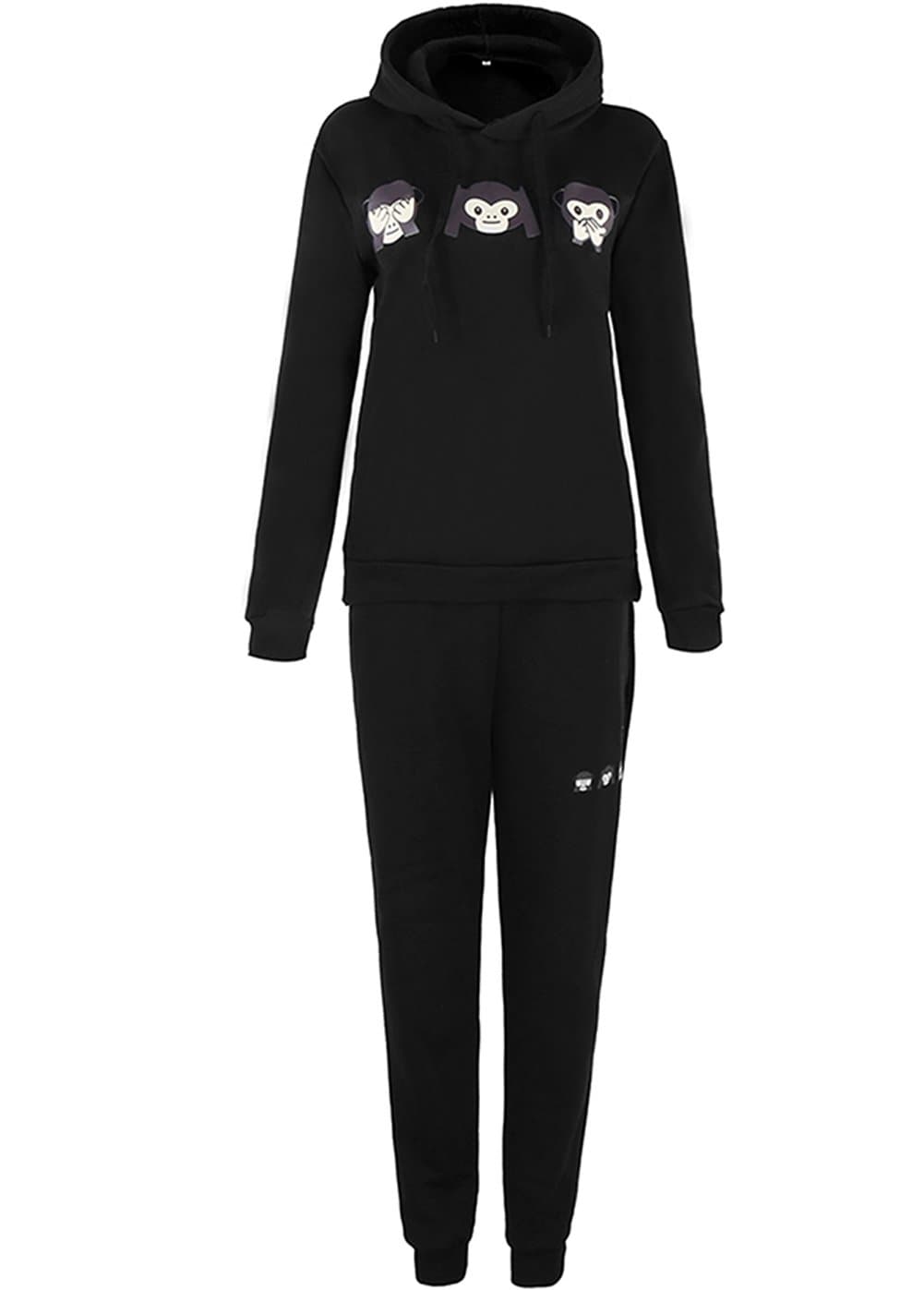 Jubileens Womens 3D Emoji Monkey Print Tracksuit Pullover Hoodie and Sweatpants Set