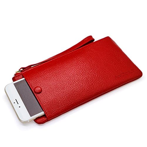 ANDOILT Women's Genuine Leather Wallet RFID Blocking Credit Card Holder Slim Zipper Purse Cell Phone Handbag
