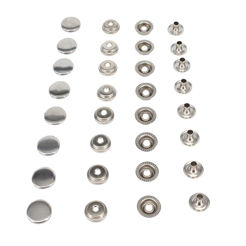 HKOO Snap Fasteners 100% Stainless Steel Boat Marine Canvas Upholstery Snaps Cap - Socket - Stud - Eyelet All Four Parts，15mm Cap (80 Pieces) (5/8＂Stainless Steel)