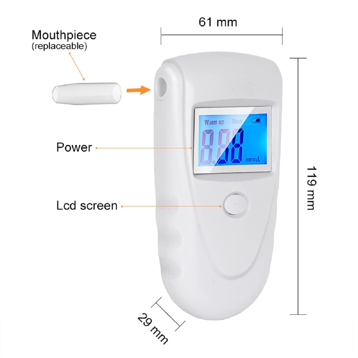 Keto Breath Breathalyzer, High Accuracy Ketone Meter Tracing Diet & Ketosis Status, Ketone Breath Analyzer with 10 Mouthpieces (White)