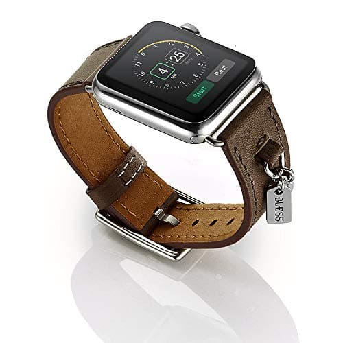 EloBeth 44mm/42mm Leather Band, Buckle Bracelet Pendant Loop Leather Replacement Wristband Compatible with Apple Watch Series 4 44mm Series 3/2 / 1 42mm (Dark Grey)