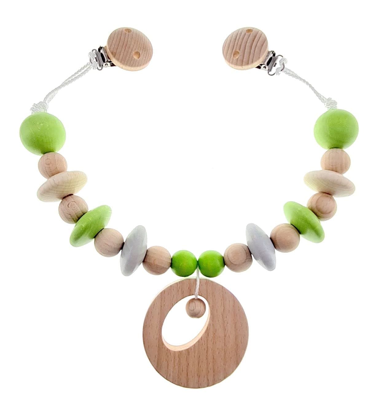 Hess-Spielzeug Hess Wooden Toy 12962 Made of Wood, Nature Series in Apple Green, Play Chain 3 Months, Handmade Pendant with 2 Safety Clips for Pram and Baby Seat, Multicoloured