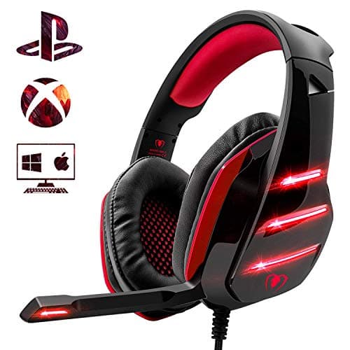 Beexcellent Gaming Headset PS4 Headset, Xbox One Deep Bass Headphones with Noise Canceling Microphone LED Lights, Compatible with PS4 Xbox One PC Mac