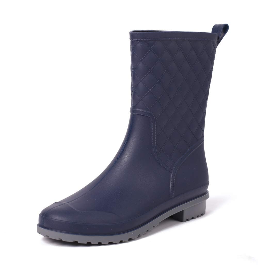 Magone Womens Block Heel Rain Boots Fashion Rain Shoes navy 5