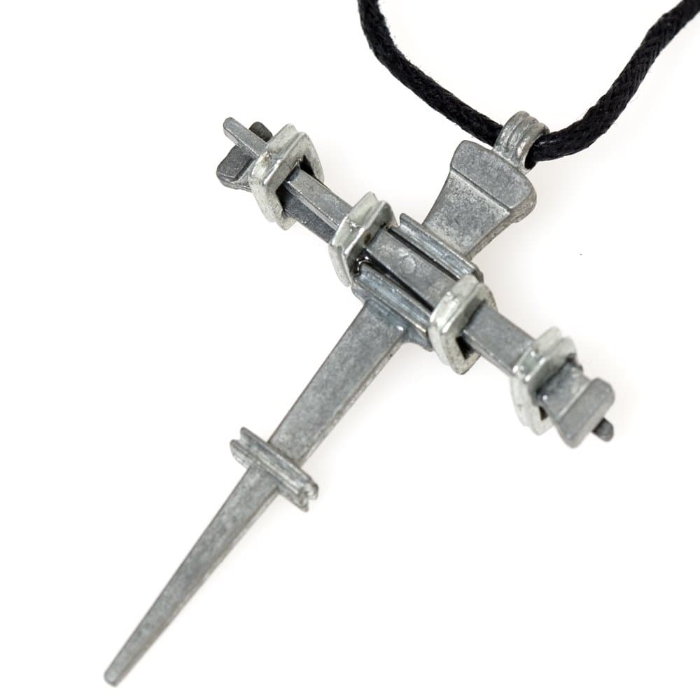 Pewtertone Metal Nail Cross Necklace