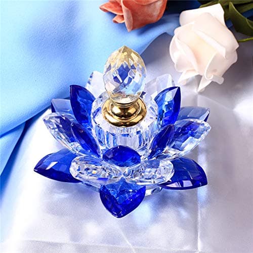 JQJ Blue Crystal Perfume Bottles Empty Lotus Flower Figurines Gifts for Women
