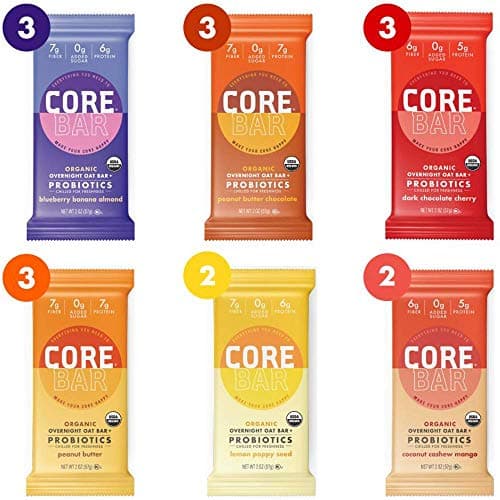CORE Foods Organic Overnight Oat Bar Probiotics, Gluten Free, non-GMO, Vegan, Kosher, Prebiotics, Best Sellers Variety Pack, 2 oz, 16 Refrigerated Bars