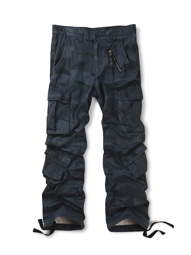 OCHENTA Men's Cotton Casual Cargo Work Pants Baggy Camo Tactical Combat Trousers with 8 Pockets (No Belt)