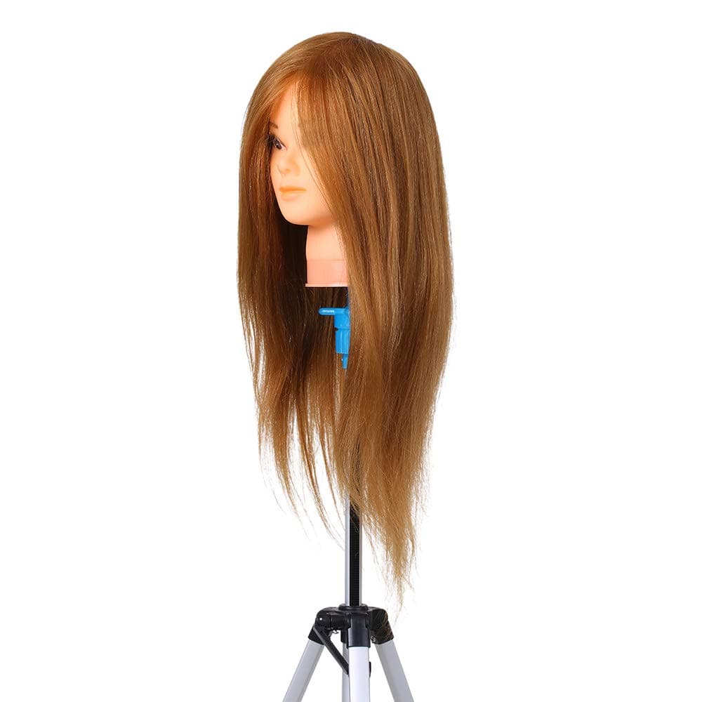 OUNA Hairdresser Training Practice Head Mannequin Head Real Hair Cosmetology Doll Head Manikin Head Practice Dummy Head Blonde