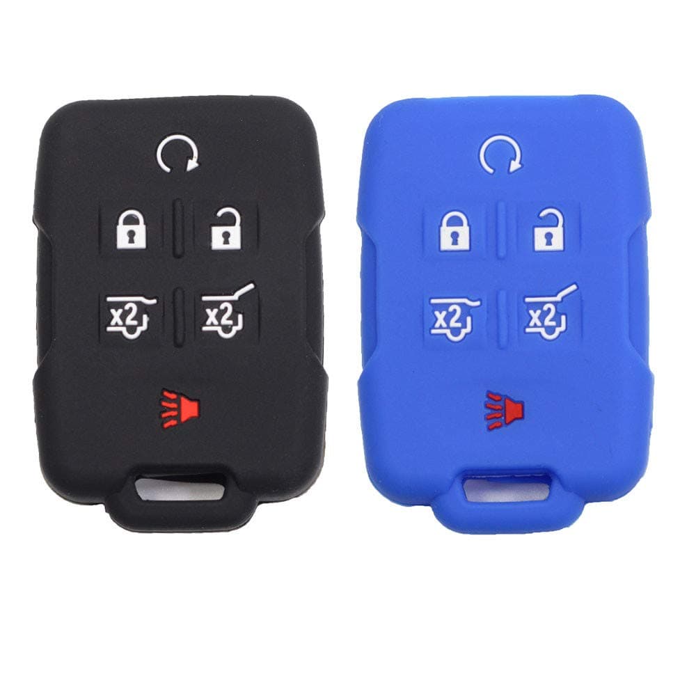 2pcs 6 Button Smart Key Fob Rubber Case Cover Protector Holder Compatible with Chevy Chevrolet 2015 2016 2017 Suburban Tahoe 2015 2016 2017 2018 2019 GMC Yukon Black Blue