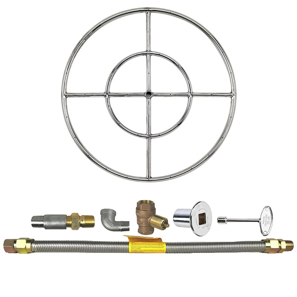 Spotix AFG Round Fire Pit Burner Kit (SS-FR-24KIT-LP-MSCB), 24-Inch Burner, Match Light, Propane