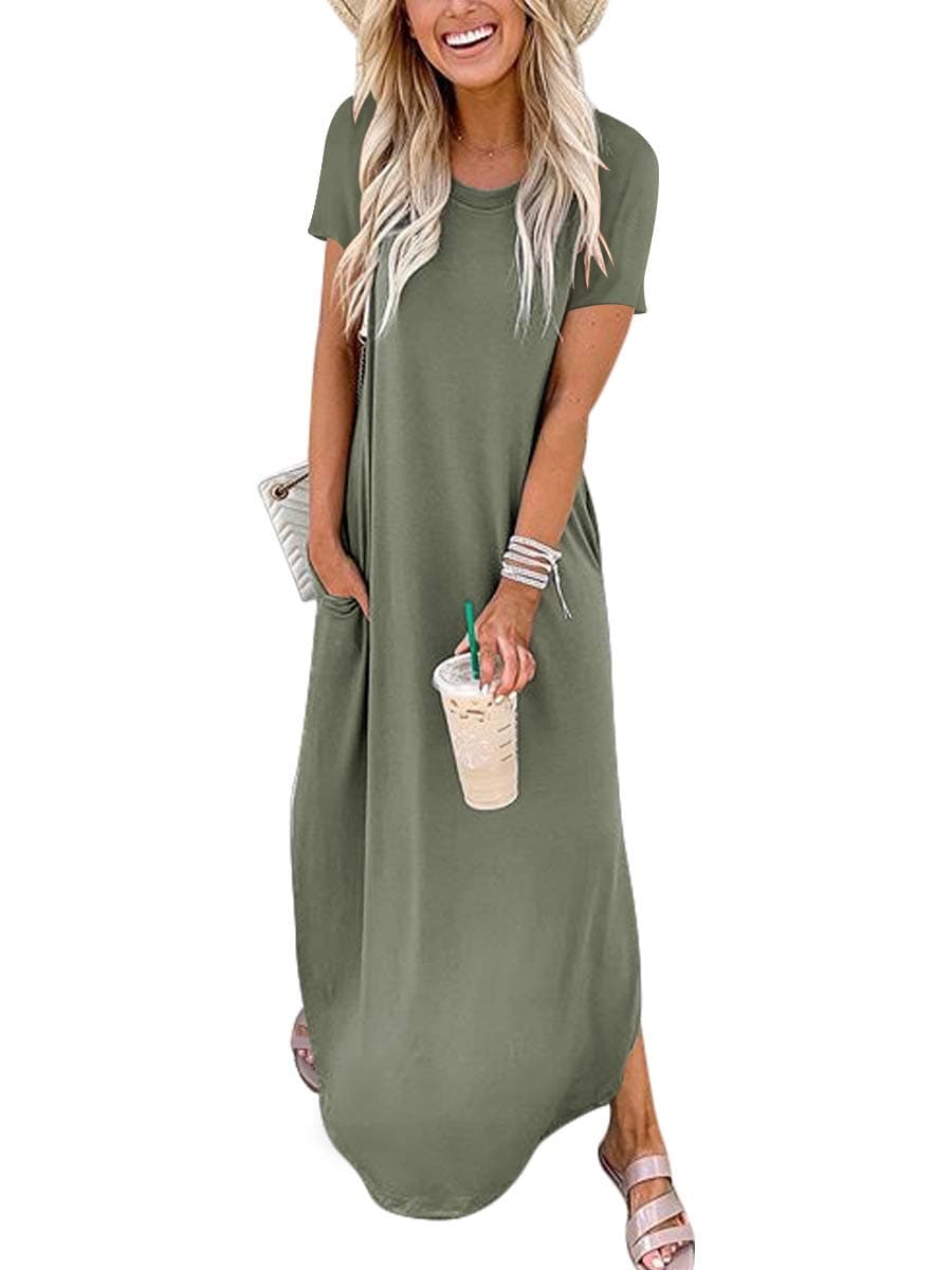 ANRABESS Women's Casual Loose Maxi Dress Sleeveless Slit Summer Beach Dress with Pockets