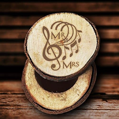 buythrow Unique Engraved Mr and Mrs Music Note Wooden Wedding Ring Box,Wedding Ring Box Wood,Wedding Ring Box Rustic,Wedding Ring Boxes for Ceremony
