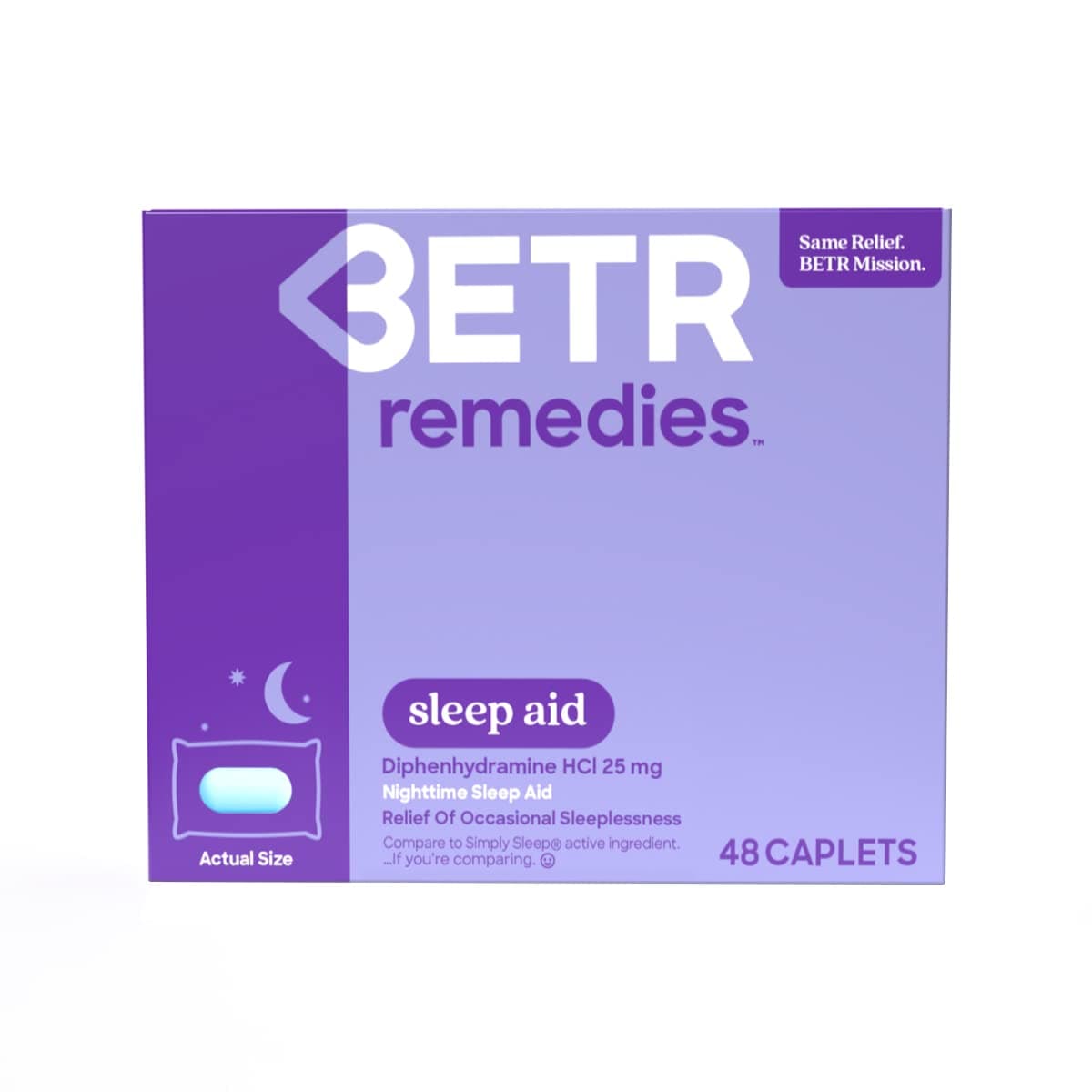 BETR REMEDIES Sleep Aid - Diphenhydramine HCI 25 mg - Non Habit Forming Sleep Aid - #1 Doctor Recommended Sleep Aid for Occasional Sleeplessness - Safe Sleeping Pills for Adults - 48 Caplets