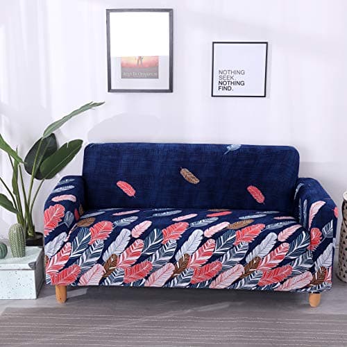 Lamberia Printed Sofa Cover Stretch Couch Cover Sofa Slipcovers for 4 Cushion Couch with One Free Pillow Case (Colorful Leaves, Sofa-4 Seater)