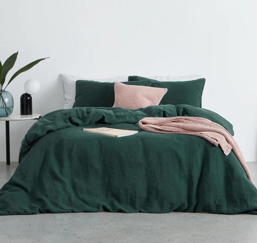 The Tangerine Store3-Piece Pure Cotton Duvet Cover Set (78x88 in) - Dark Green Full Duvet Cover Set with Standard Shams - Pre-Washed, Handmade - Home Decor