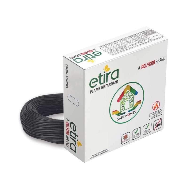 Etira 4sqmm 90M coil | Flame Retardant | 99.97% high purity copper | PVC insulated housewire [Black]