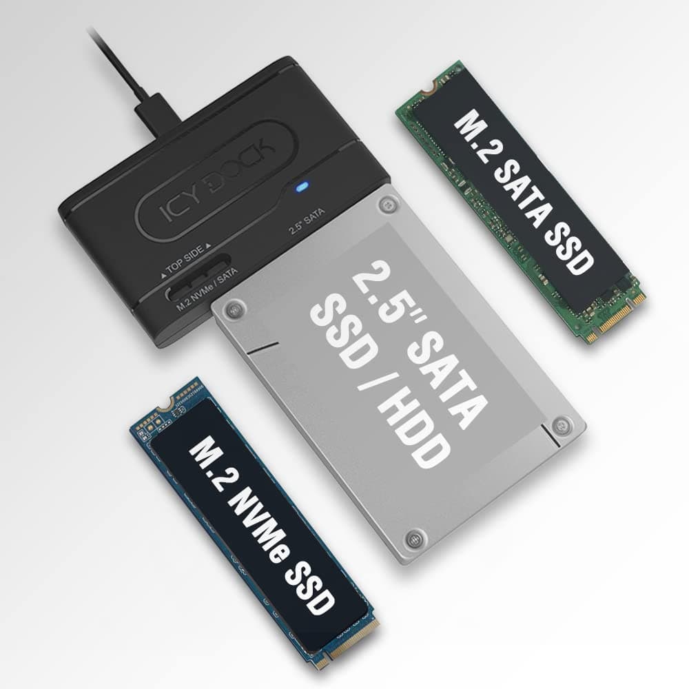 USB 3.2 Gen 2 10Gbps to 2.5" SATA SSD/HDD & M.2 NVMe/SATA SSD External Reader Adapter | EZ-Adapter MB104U-1SMB