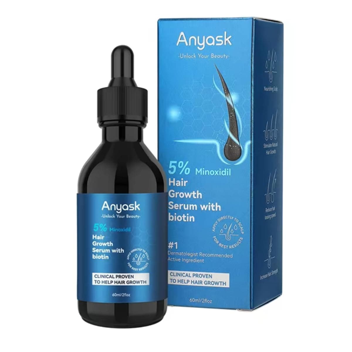 Anyash 5% Minoxidil Hair Growth Oil For Men and Women, Biotin Infused Serum For Hair Regrowth and Thinning, Natural Treatment for Thicker, Longer, Fuller, Healthier Hair, 60ml
