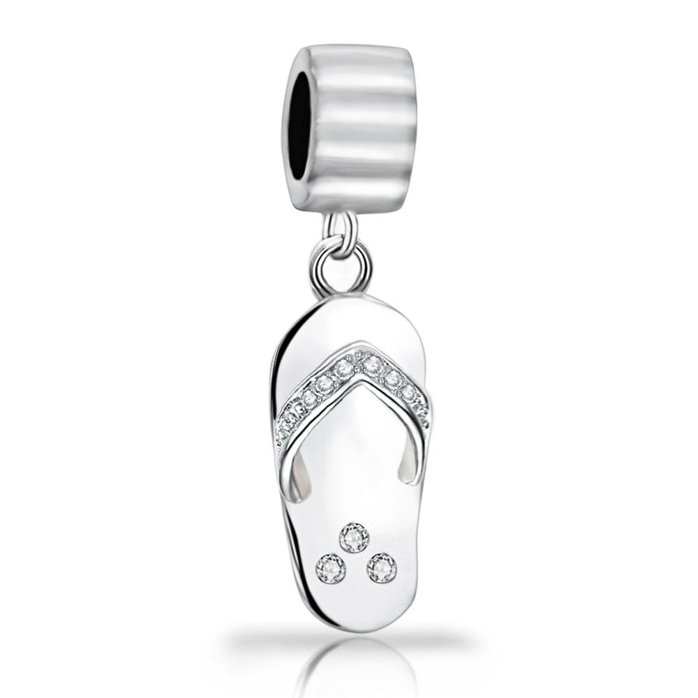Everbling Flip Flop CZ Dangle Bead 925 Sterling Silver Bead Fits European Charm Bracelet