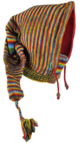 Little Kathmandu Woolen Fleece Lined Pixie Long Snood Hood Neckwarmer Hat Rainbow Tie Dye