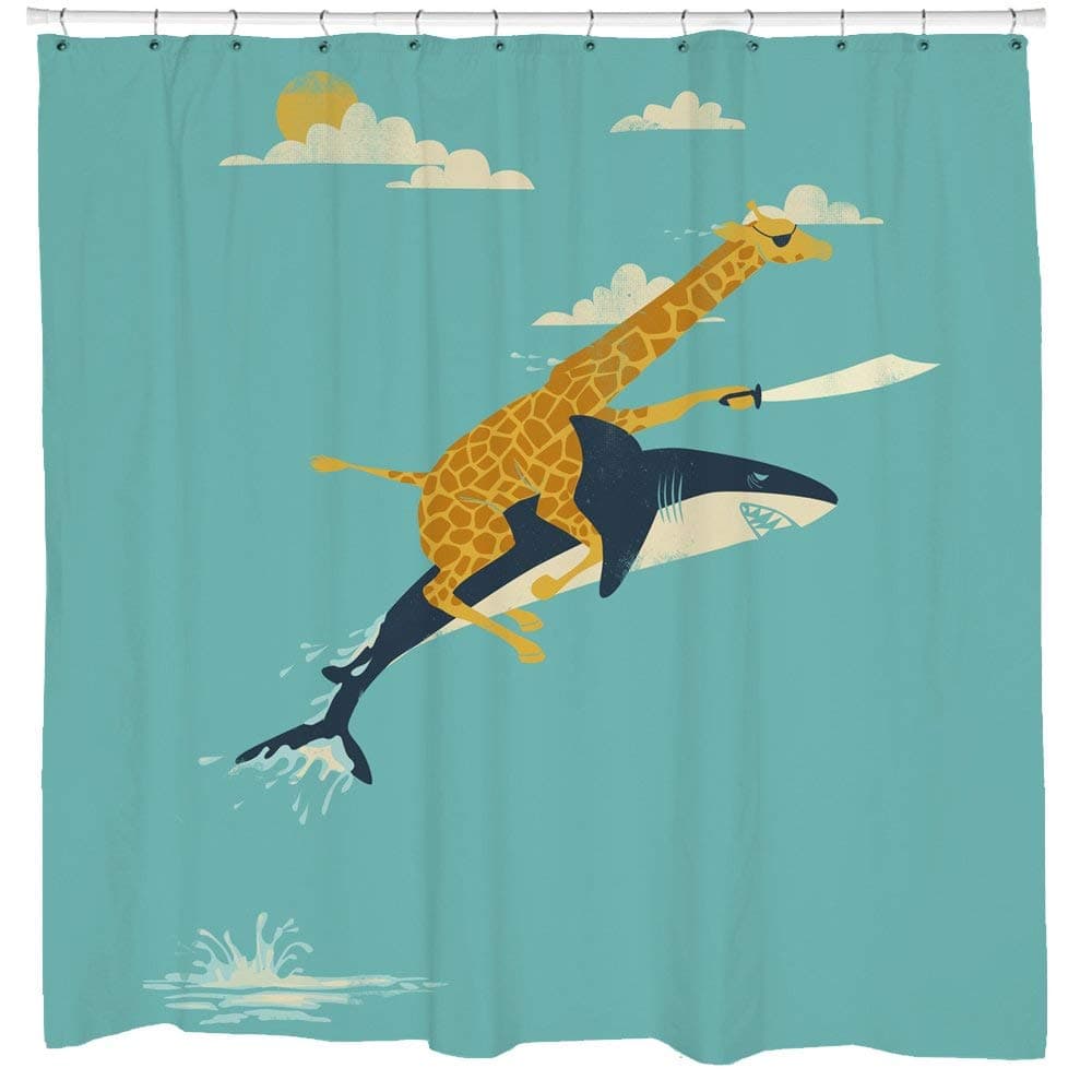Sharp ShirterFun Shower Curtain Set Giraffe Riding Shark Adventure Theme Awesome Bathroom Decor 71x74 Hooks Included